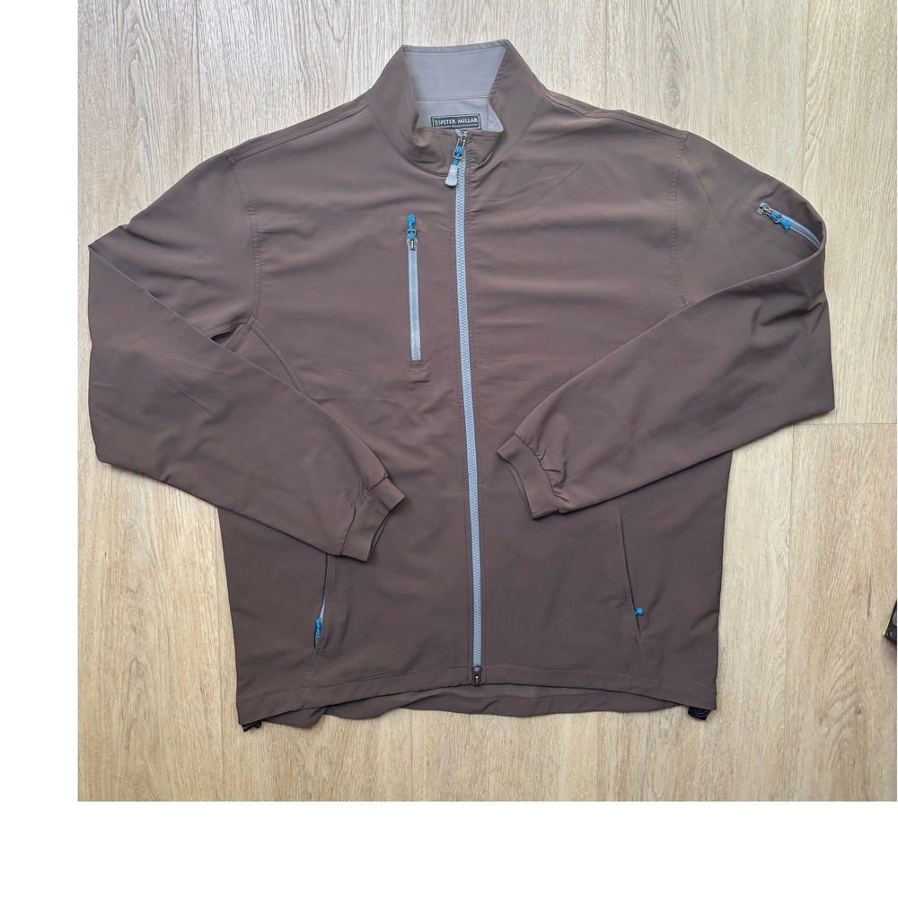 Peter Millar Wind Element 4 Full Zip Jacket Mens Large Brown Golf Performance L